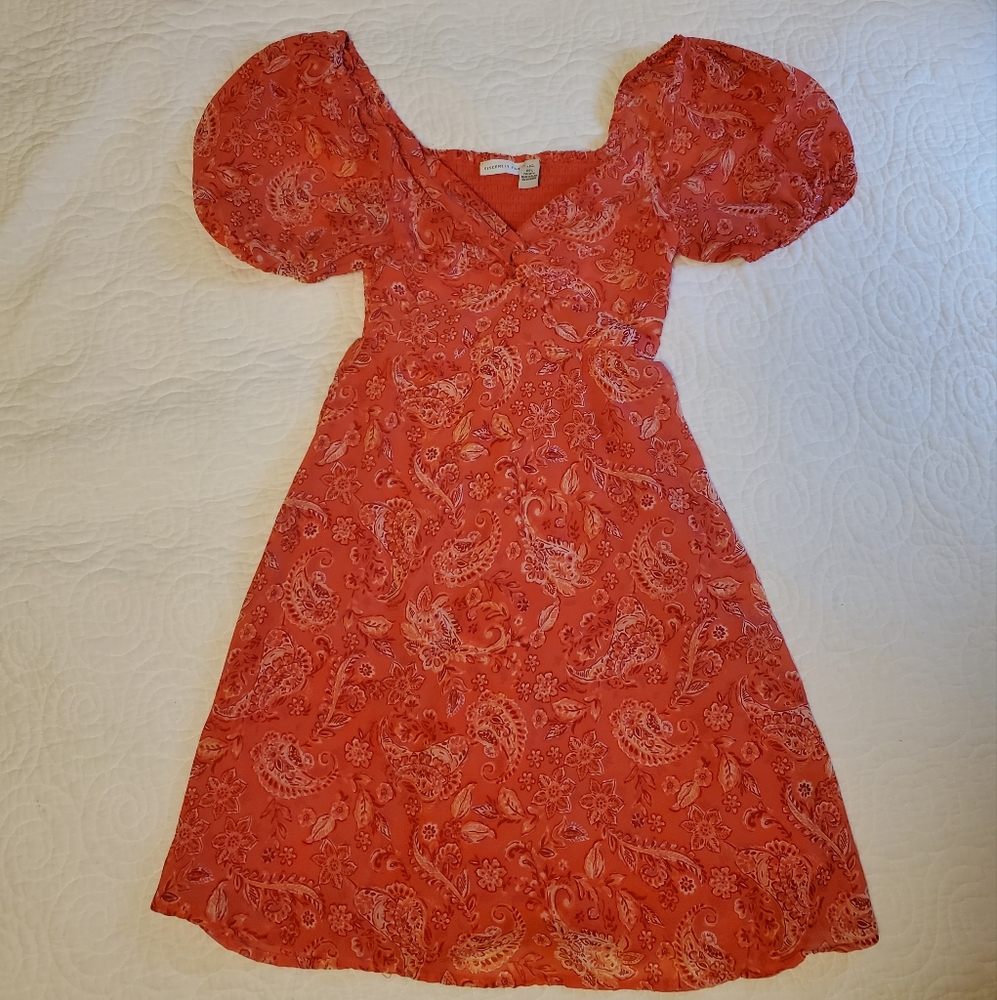 Red Dress Puff Sleeve Floral Paisley Puff Sleeve Sincerly Jules XS mini Length